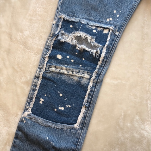 Carmar Distressed Patchwork Bleached Wide Leg Denim Jeans Size 24 - Picture 7 of 14